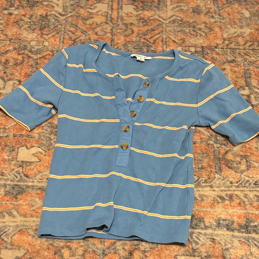 O'Neill Blue and Orange Striped Button Down Shirt